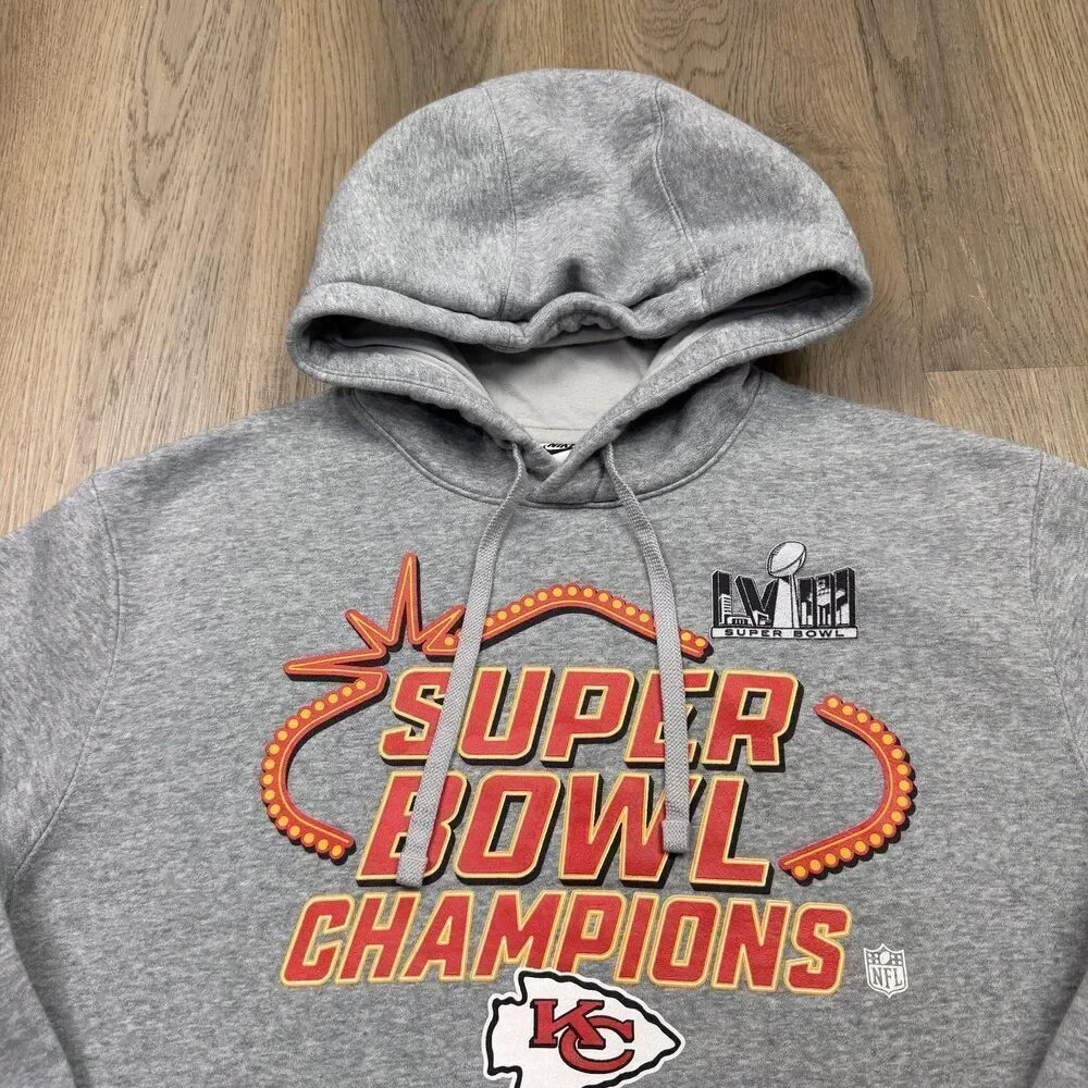 Kansas City Chiefs Hoodie Mens Medium Gray NFL Nike Super Bowl Champions